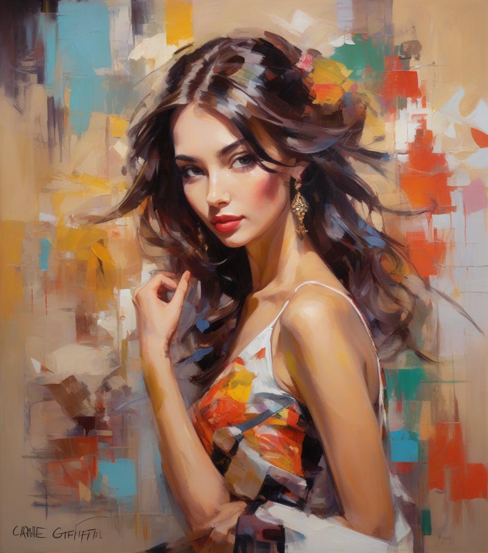  abstract expressionist painting portait of a beautiful woman, a masterwork detail quality line and developed, add featured alluring illusions, adorable hybrid painting, deep oriental tones, randomly placed, comprehensive finely art style by carne griffith michael garmash, ivan shiskin . energetic brushwork, bold colors, abstract forms, expressive, emotional