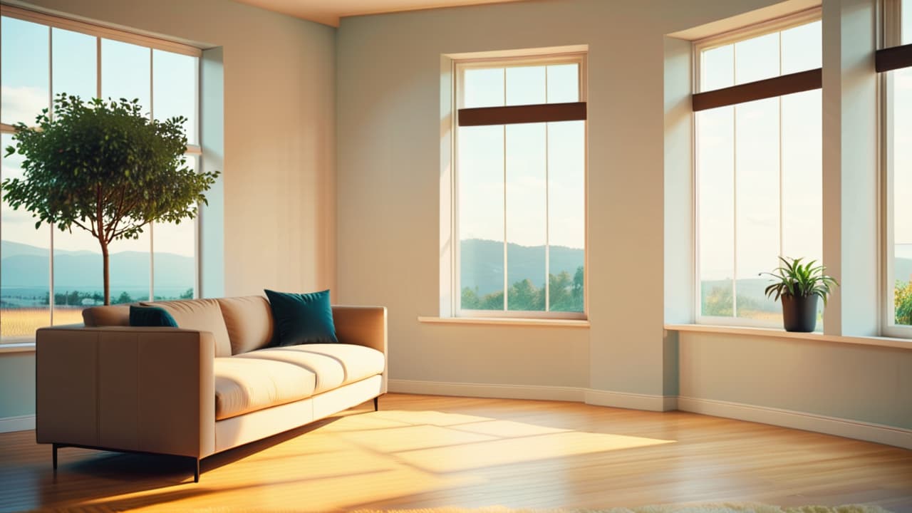  a serene, sunlit room with sparse furniture, a single potted plant, and large windows revealing a calm landscape, evoking tranquility and clarity, emphasizing the beauty of simplicity in minimalist living. hyperrealistic, full body, detailed clothing, highly detailed, cinematic lighting, stunningly beautiful, intricate, sharp focus, f/1. 8, 85mm, (centered image composition), (professionally color graded), ((bright soft diffused light)), volumetric fog, trending on instagram, trending on tumblr, HDR 4K, 8K