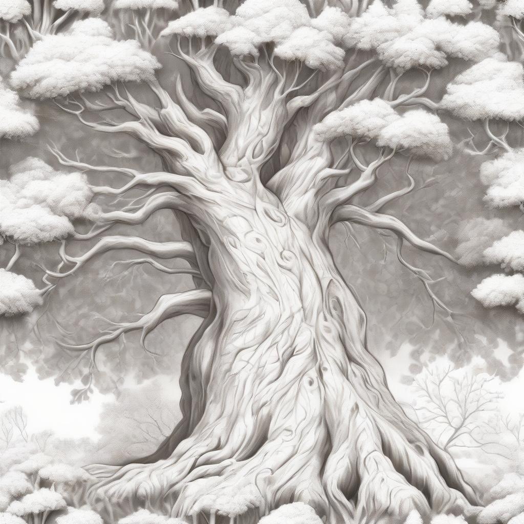  renaissance style draw a fabulous tree, on a white background, with a thick trunk, without leaves, without a crown, a drawing of a tree . realistic, perspective, light and shadow, religious or mythological themes, highly detailed