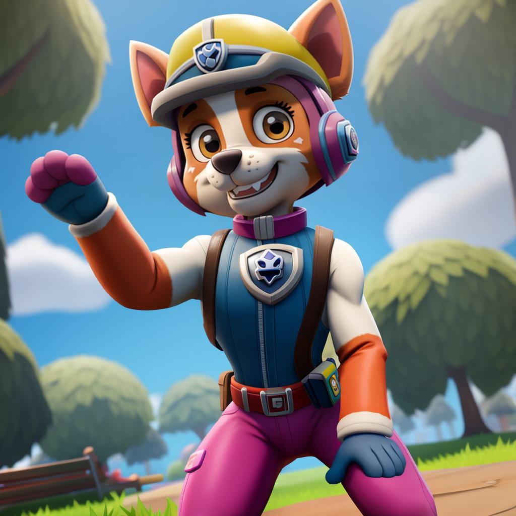  Chase (paw patrol, Fortnite), full body, gloves, open eyes, masterpiece, 4k, fine details,