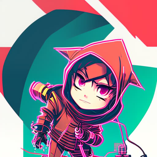 nvinkpunk cute chibi magician in red suit with hood looks at camera, white background, (logo:1.3), vector graphics, brand, design, inspired, (straight:1.3), (symmetrical:0.4)