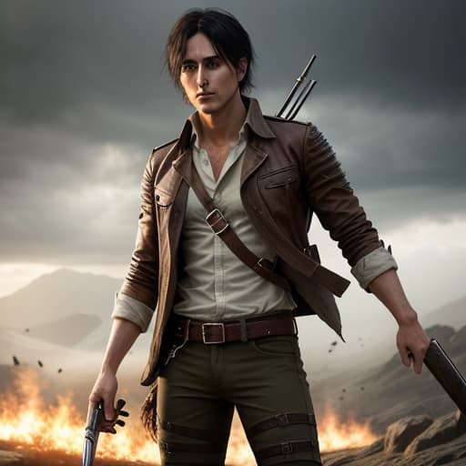  eren yeager hyperrealistic, full body, detailed clothing, highly detailed, cinematic lighting, stunningly beautiful, intricate, sharp focus, f/1. 8, 85mm, (centered image composition), (professionally color graded), ((bright soft diffused light)), volumetric fog, trending on instagram, trending on tumblr, HDR 4K, 8K