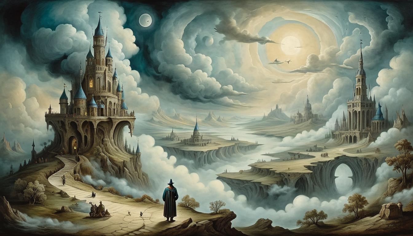  on parchment, surrealism+++, a person shedding cataracts, clouds of confusion lifting, their vision becoming pristine and sharp(mysterious, provocative, symbolic,muted color)+++