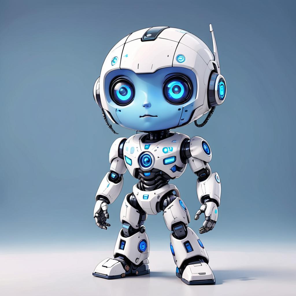  a white cute robot with blue face