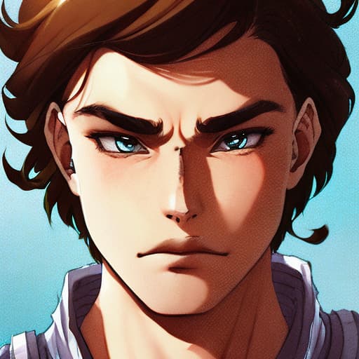 portrait+ style manga character queer brunette hunk dude face