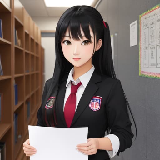  A high school girl, not the type of beauty often seen, with long black hair, school uniform.