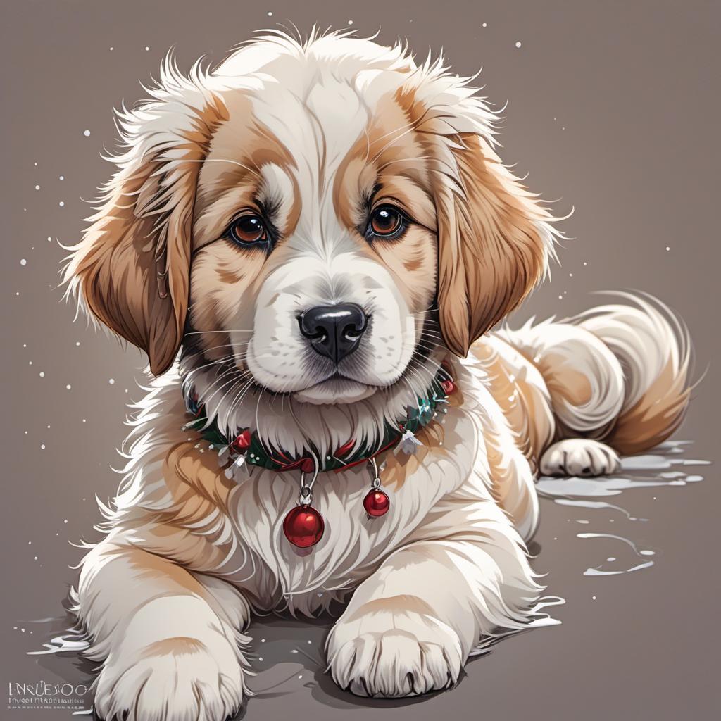  jingles the jolly christmas puppy, st. bernard puppy, comic style, manga and manhwa style, painting style