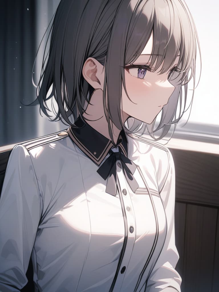  cafe uniform, short hair, masterpiece, best quality,8k,ultra detailed,high resolution,an extremely delicate and beautiful,hyper detail