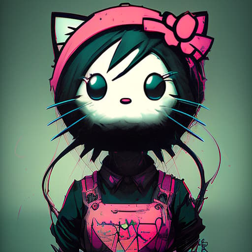 nvinkpunk the character of hello kitty is very angry., dark , creepy , blood , monsters , by jason engle , carlos huante , charlie bowater , simon lee , brom