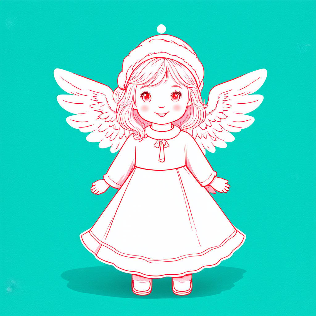  flat illustration, flaticon, (illustration:1.15), line art cute christmas angel on solid white background, pastel shades , [cory loftis, strobist, pascal campion :: 0.2]