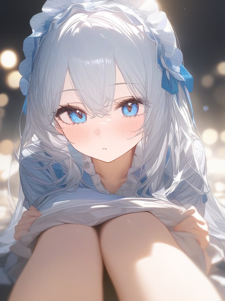  girls, white hair, white hair, long hair, light blue gradation hair color, light blue eyes, headdress, frill, short yukata, straight hair, masterpiece, best quality,8k,ultra detailed,high resolution,an extremely delicate and beautiful,hyper detail