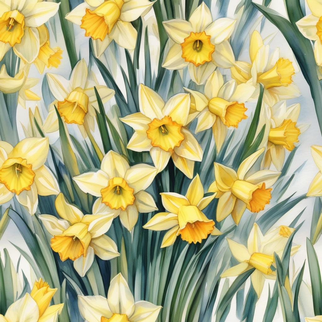  bouquet of daffodils painted in watercolor