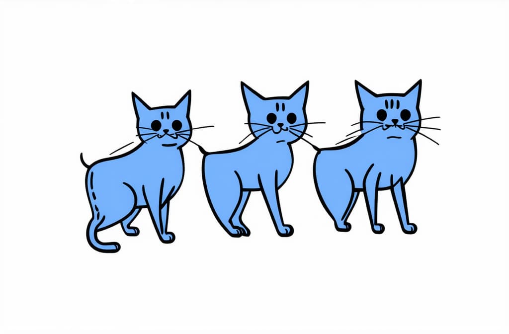  contour, very simple image in one unbroken black ink line, single line of blue cats with funny faces. simple flat color illustration. ar 3:2 using a single continuous black line ink brushon white background, drawing should be created without lifting the pen, recognizable features of blue cats with funny faces. simple flat color illustration. ar 3:2 in one unbroken line