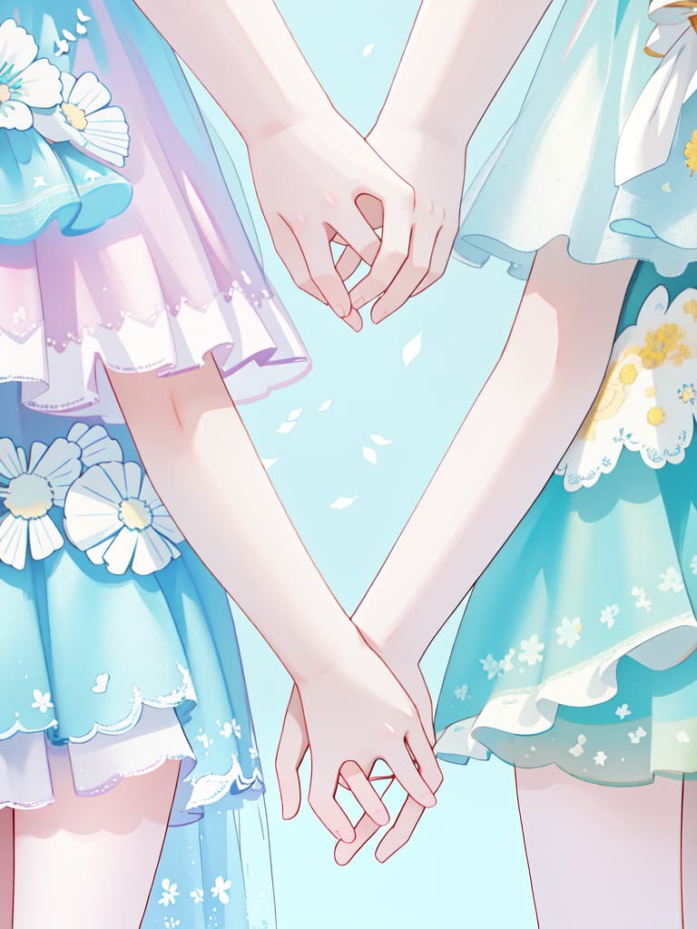  cute twins holding hands with two people, masterpiece, best quality,8k,ultra detailed,high resolution,an extremely delicate and beautiful,hyper detail