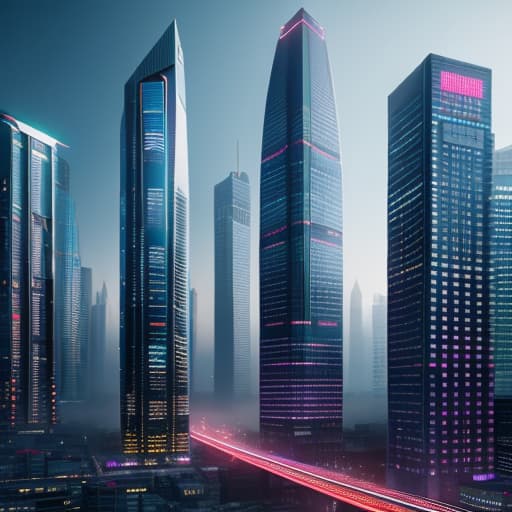  Generate a futuristic cityscape with towering skyscrapers, flying cars, and neon lights, depicting a bustling metropolis of the future. hyperrealistic, full body, detailed clothing, highly detailed, cinematic lighting, stunningly beautiful, intricate, sharp focus, f/1. 8, 85mm, (centered image composition), (professionally color graded), ((bright soft diffused light)), volumetric fog, trending on instagram, trending on tumblr, HDR 4K, 8K