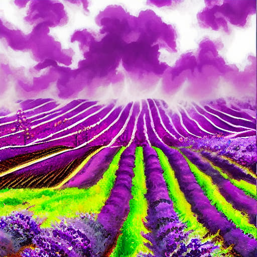  Violet flames scorching upwards through a grape vineyard expelling lavender smoke that gently faded to a shimmering off white while purple rain falls in stunning realism