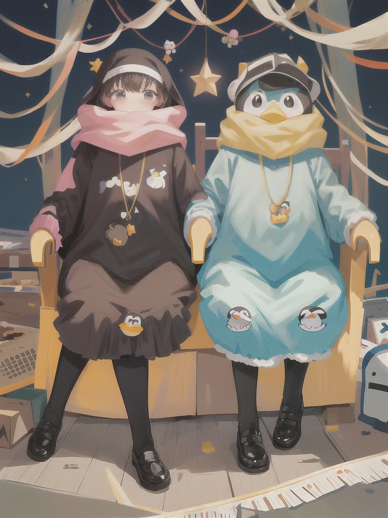  Penguin, Yuru Chara, Mascot, Beautiful Beauty couple, 💩, 💩, 💩, 💩, 💩, 💩, masterpiece, best quality,8k,ultra detailed,high resolution,an extremely delicate and beautiful,hyper detail