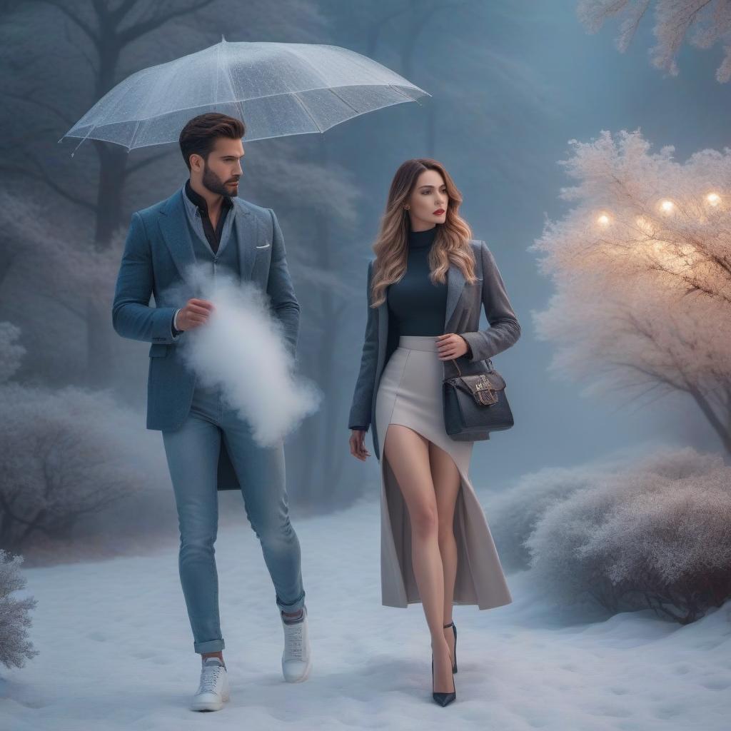  Man and woman hyperrealistic, full body, detailed clothing, highly detailed, cinematic lighting, stunningly beautiful, intricate, sharp focus, f/1. 8, 85mm, (centered image composition), (professionally color graded), ((bright soft diffused light)), volumetric fog, trending on instagram, trending on tumblr, HDR 4K, 8K