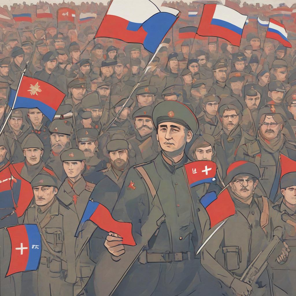  create a patriotic picture about the russians in the style of dot 2