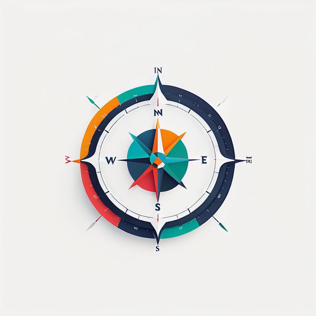  a compass without numbers with the letter in the middle, (logo), clean, contemporary, bold, minimalist, geometric shapes, sans serif font, bright colors, dynamic, innovative