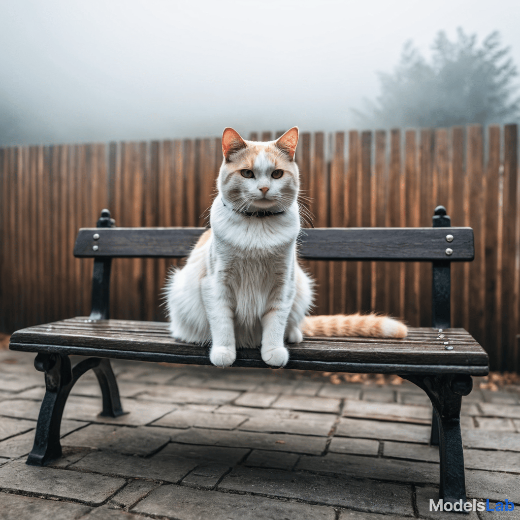  a cat sitting on a bench hyperrealistic, full body, detailed clothing, highly detailed, cinematic lighting, stunningly beautiful, intricate, sharp focus, f/1. 8, 85mm, (centered image composition), (professionally color graded), ((bright soft diffused light)), volumetric fog, trending on instagram, trending on tumblr, HDR 4K, 8K