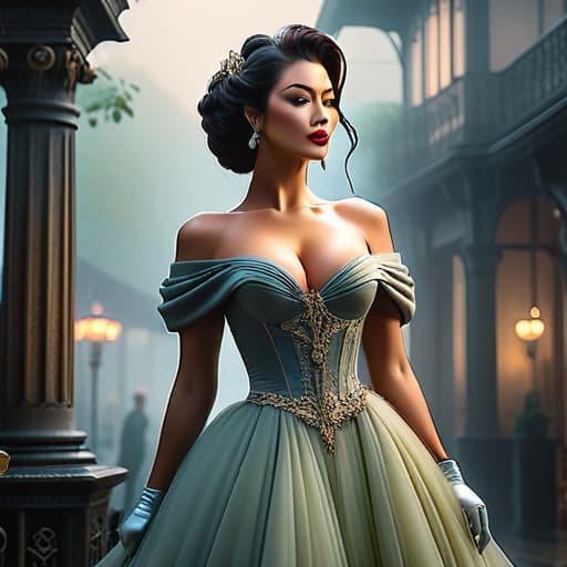  luxury lady muted tones magic hyperrealistic, full body, detailed clothing, highly detailed, cinematic lighting, stunningly beautiful, intricate, sharp focus, f/1. 8, 85mm, (centered image composition), (professionally color graded), ((bright soft diffused light)), volumetric fog, trending on instagram, trending on tumblr, HDR 4K, 8K