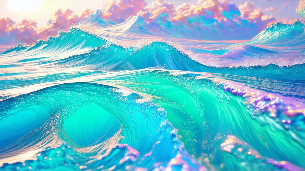  epic realistic, hyperdetailed, (cycles render:1.3), caustics, (glossy:0.58), (artstation:0.82),full screen background of pearlescent waves in pastel colors ar 16:9