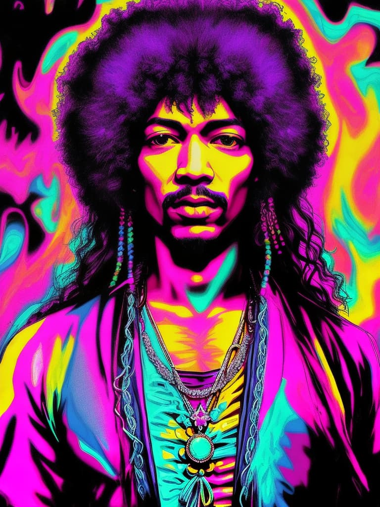  Psychedelic Portrait, Black light, Jimi Hendrix, afro, medium/full body