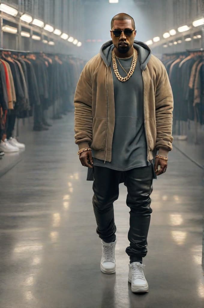  kanye west hyperrealistic, full body, detailed clothing, highly detailed, cinematic lighting, stunningly beautiful, intricate, sharp focus, f/1. 8, 85mm, (centered image composition), (professionally color graded), ((bright soft diffused light)), volumetric fog, trending on instagram, trending on tumblr, HDR 4K, 8K