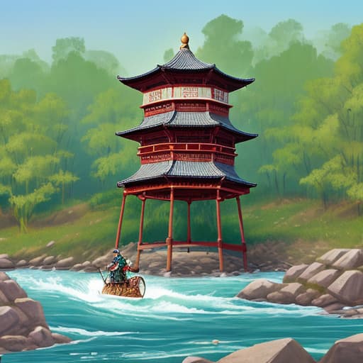  Ancient drum tower, river willow, riding general,