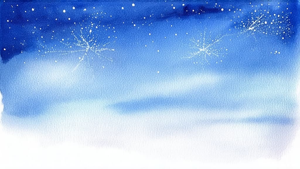  artwork winter christmas sky with falling snow, copy space ar 16:9, watercolor techniques, featuring fluid colors, subtle gradients, transparency associated with watercolor art