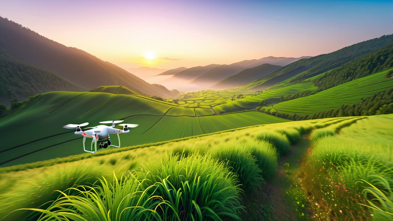  aerial view of a drone hovering above a scenic landscape, with a photographer capturing shots below. surrounding lush fields and mountains, showcasing the blend of technology and nature in photography. hyperrealistic, full body, detailed clothing, highly detailed, cinematic lighting, stunningly beautiful, intricate, sharp focus, f/1. 8, 85mm, (centered image composition), (professionally color graded), ((bright soft diffused light)), volumetric fog, trending on instagram, trending on tumblr, HDR 4K, 8K