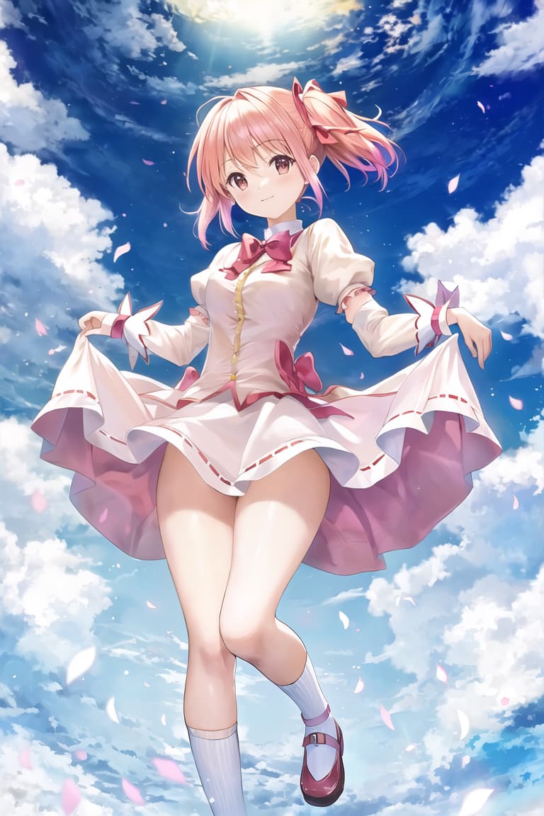  master piece , best quality,kaname madoka,skirt lift