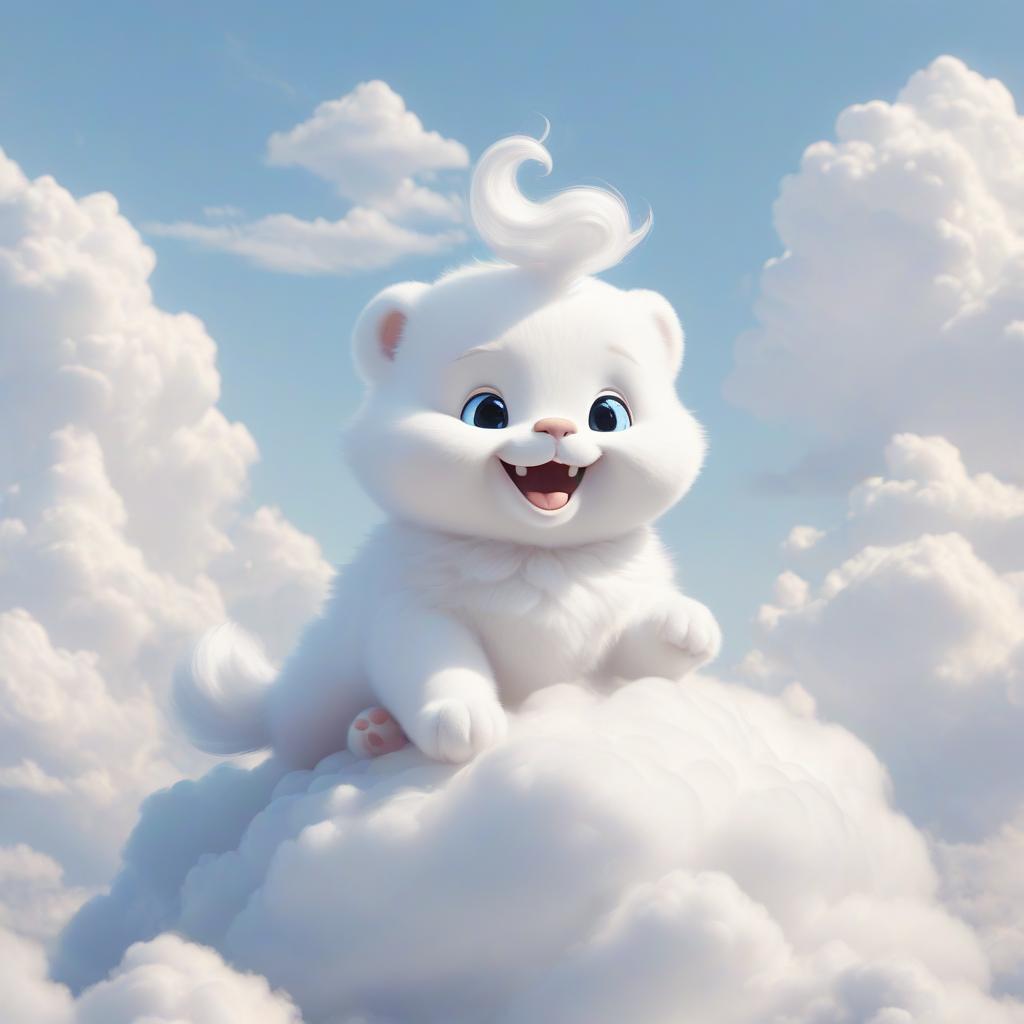  a white cloud, casper's sitting on the cloud, and he's smiling.