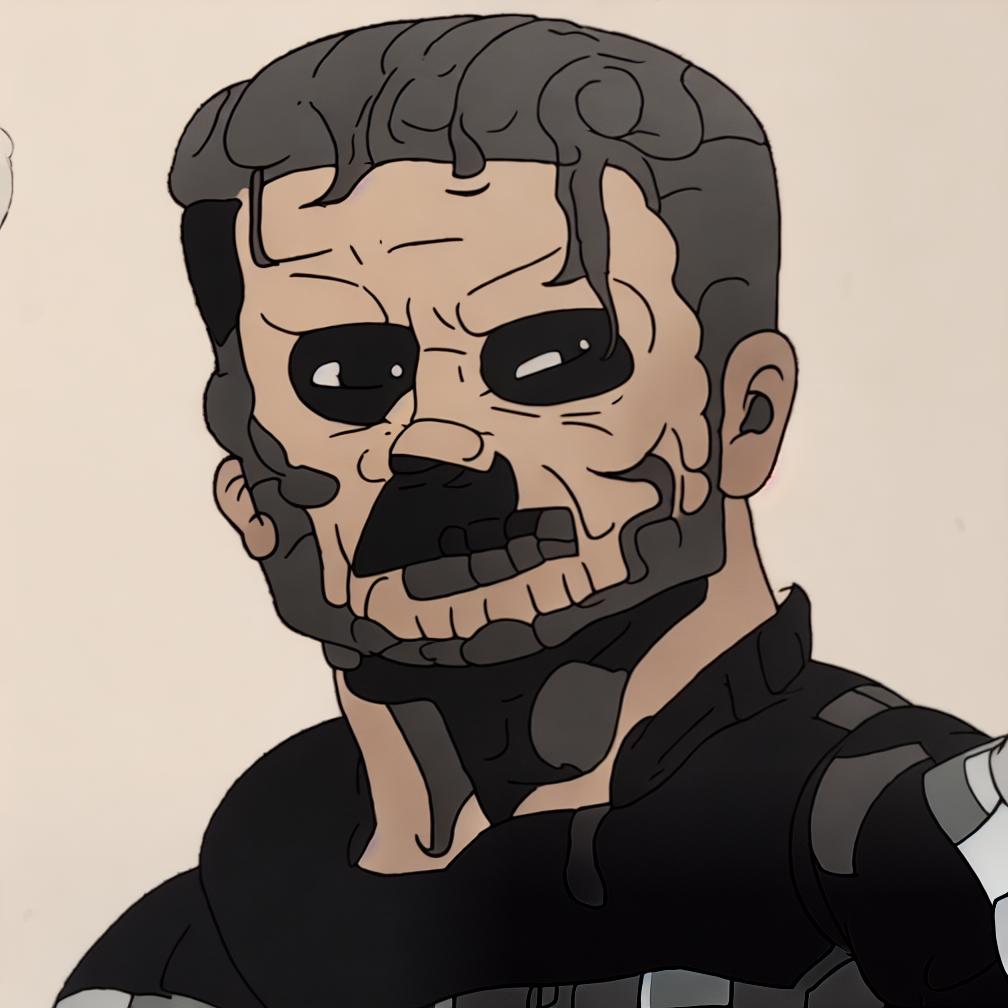  jason clarke as marvel's the punisher drawn in the style of steven universe