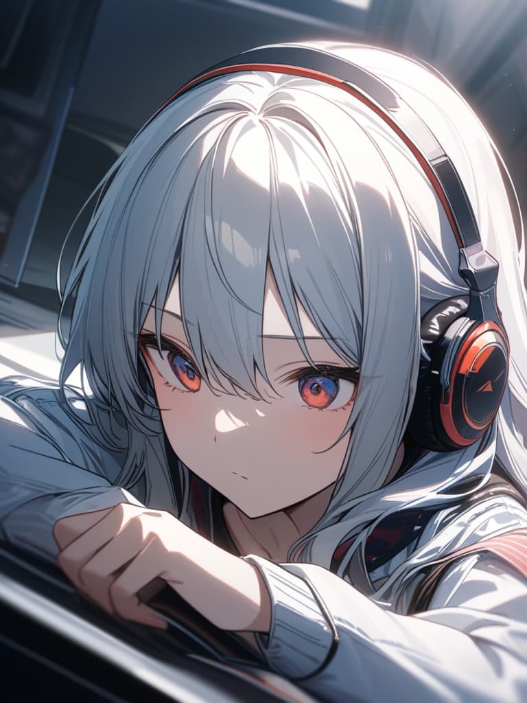  girls, games, icons, concentration, headphones, long hair, masterpiece, best quality,8k,ultra detailed,high resolution,an extremely delicate and beautiful,hyper detail