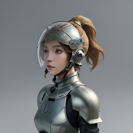  girl, humanity, wearing biological armor, shell, fully enclosed helmet, (solo: 1.5), dynamic, top quality, masterpiece, c4d, ponytail.