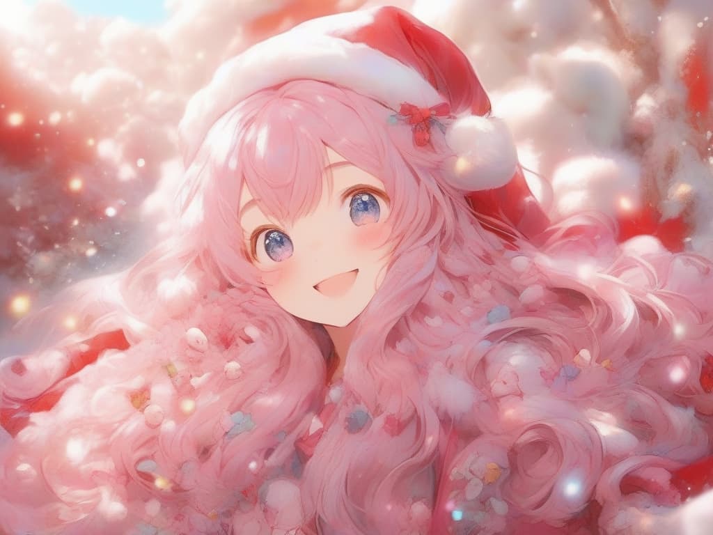  smile, whole body, santa cosplay, hair color pink, masterpiece, best quality,8k,ultra detailed,high resolution,an extremely delicate and beautiful,hyper detail