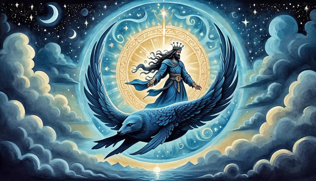  on parchment, surrealism+++, a divine seal glowing, radiant and ethereal, hovering in the night sky, celestial, protective, powerful illumination, sacred aura(mysterious, provocative, symbolic,muted color)+++