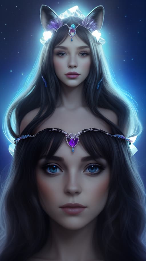  gemstone girl .all of colorful crystals. on the head of a tiara in the form of fox ears from crystals