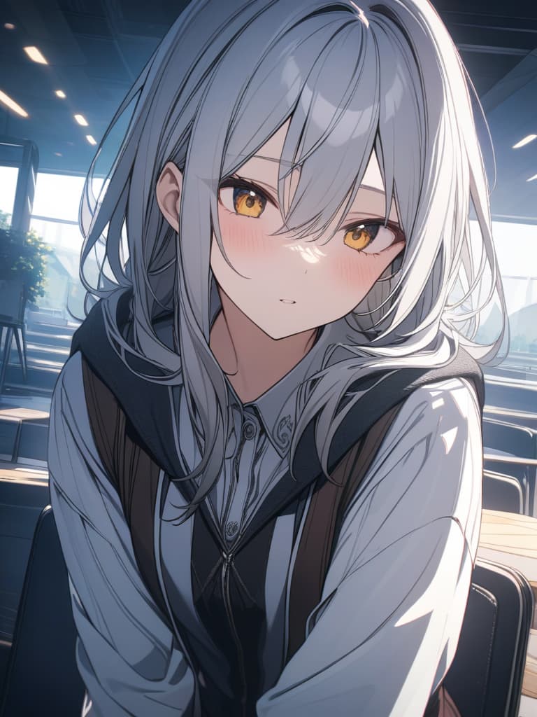  silver hair, yellow, masterpiece, best quality,8k,ultra detailed,high resolution,an extremely delicate and beautiful,hyper detail