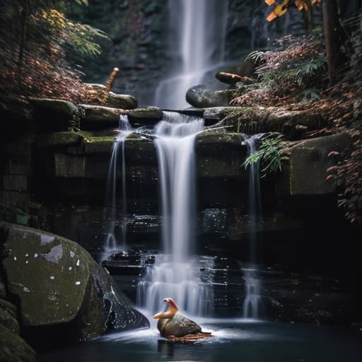  beautifil.little.girl.waterfall.lotus.duck. hyperrealistic, full body, detailed clothing, highly detailed, cinematic lighting, stunningly beautiful, intricate, sharp focus, f/1. 8, 85mm, (centered image composition), (professionally color graded), ((bright soft diffused light)), volumetric fog, trending on instagram, trending on tumblr, HDR 4K, 8K