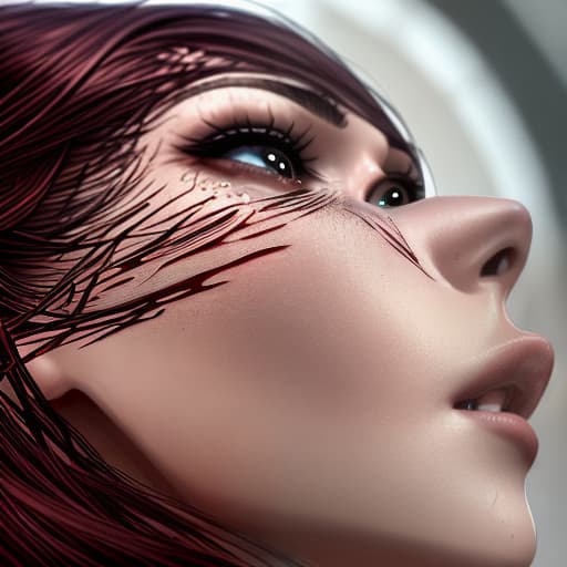  a close up of a woman's showing her , view from the side”, hq ”, detailed ”, detailed”, soft smooth skin, , stained”, 8 k beautiful, dripping long hair, high definition”, highly detailed”, highly detailed ”, gape, panoramic view of , finely detailed, smooth red skin, finely detailed feature, very detailed”