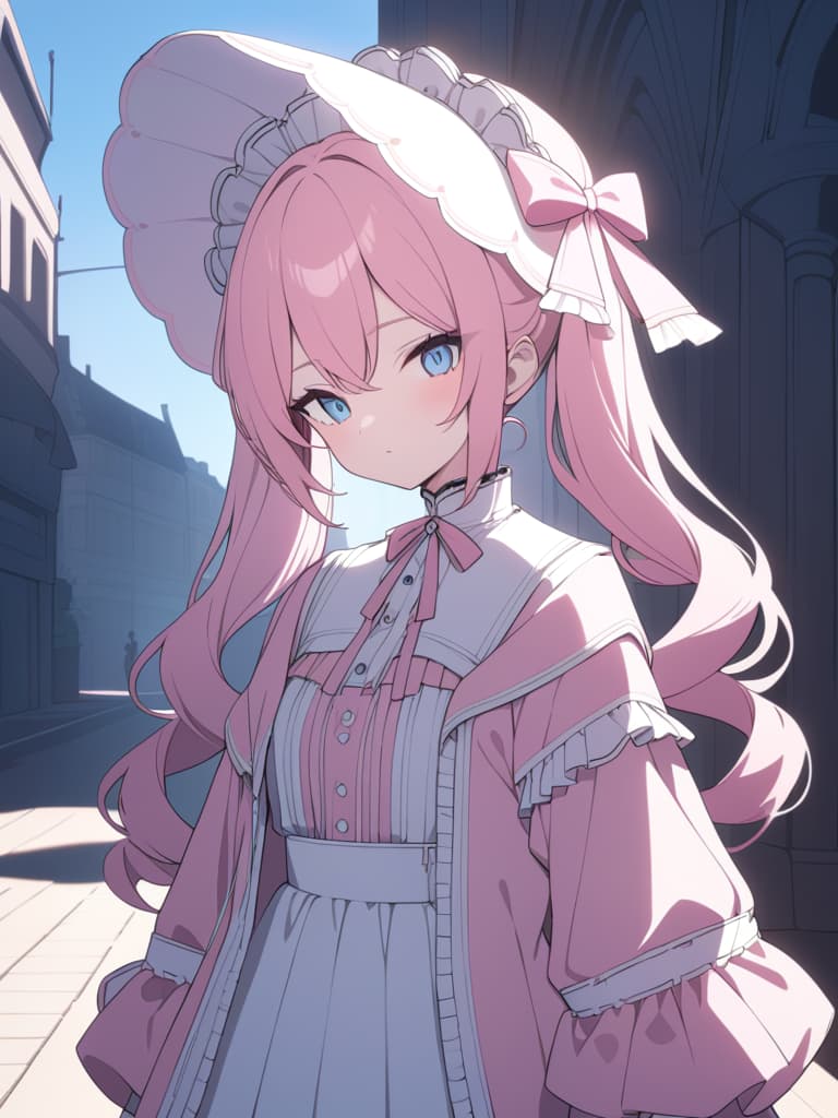  ((pink hair,drill twintails,twintails,curly hair,lolita,parasol,pink parasol,blue eyes,cute,lolita clothes,pink decorations,headdress,in the city,fashionable city,))、ultra detailed,best shadow,cute and beautiful face,(masterpiece:1.2),(best quality:1.2),detailed background,high contrast,(best illumination,an extremely delicate and beautiful),((cinematic light)),hyper detail,dramatic light,intricate details,8k,anime,very aesthetic