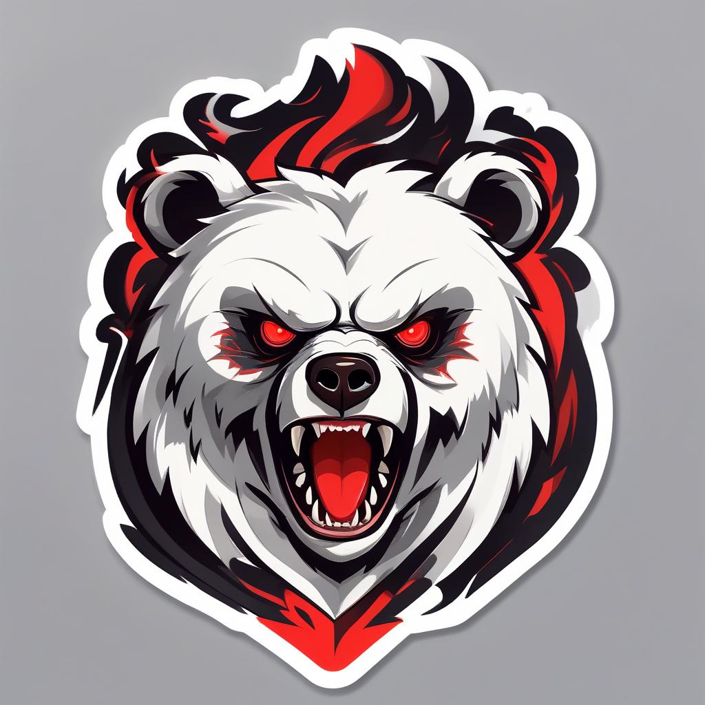  the logo of the head of an evil bear, red eyes, white and black coat., sticker