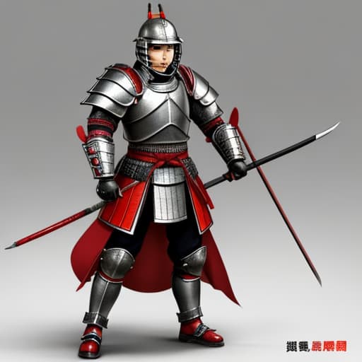  Bishamonten male wearing Japanese warrior armor and helmet, retro