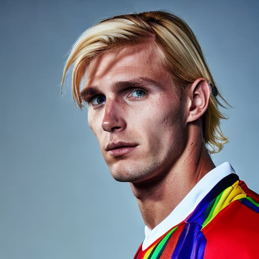 portrait+ style France LGBT queer footballer blonde hunk dude face