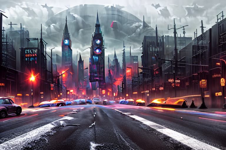 a photo of ddfusion style Generate a blank road play mat of Gotham City, featuring: - A detailed network of roads, highways, and alleys - Blank spaces where buildings and landmarks would be, allowing for placement of individual location images - Include iconic road features like streetlights, manhole covers, and crosswalks - Maintain a dark, gritty, and gothic atmosphere, inspired by the Batman franchise - Dimensions: A large, foldable road play mat, ideal for tabletop games and creative play Note: The focus is on the road layout and infrastructure, with blank spaces for adding individual location images, like the ones we previously discussed.