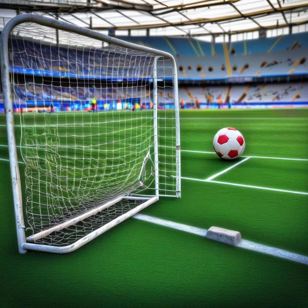  hdr photo of background #ffe065, football gate, football flies with corner kick . high dynamic range, vivid, rich details, clear shadows and highlights, realistic, intense, enhanced contrast, highly detailed, perfect hands