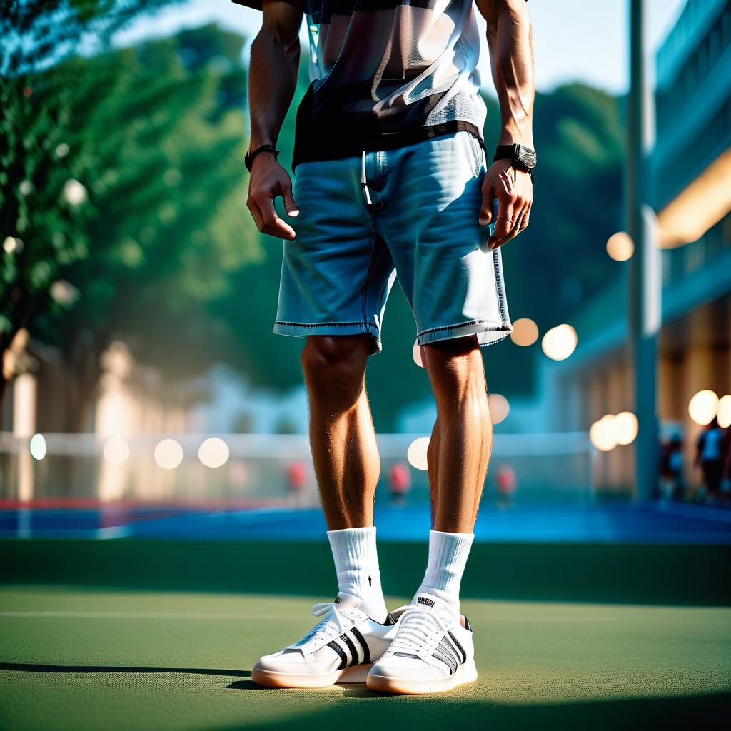  cinematic photo the is wearing a transparent t shirt and a very short transparent . sneakers on his feet. there are no other clothes. the 's body is visible through . 35mm photograph, film, bokeh, professional, 4k, highly detailed, perfect hands, film photography style